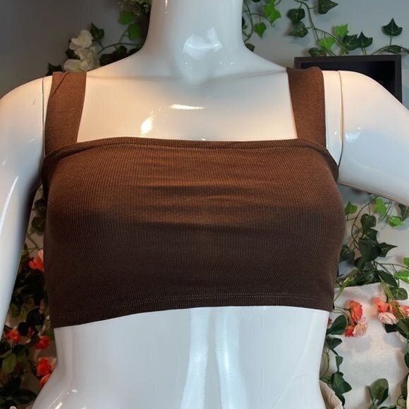 Ambiance Brown Cotton Blend Square Neck Wide Straps Crop Tank Size M - Picture 5 of 11